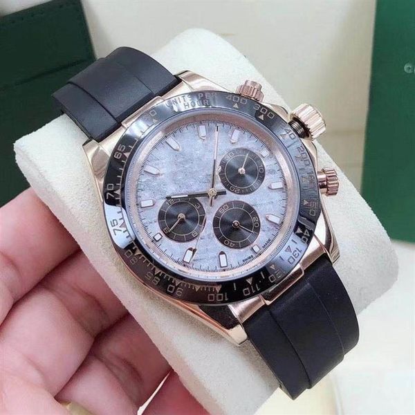 

rose gold fashion mens watch meteorite face rubber strap sapphire mechanical automatic sweep watches stainless steel 242p, Slivery;brown