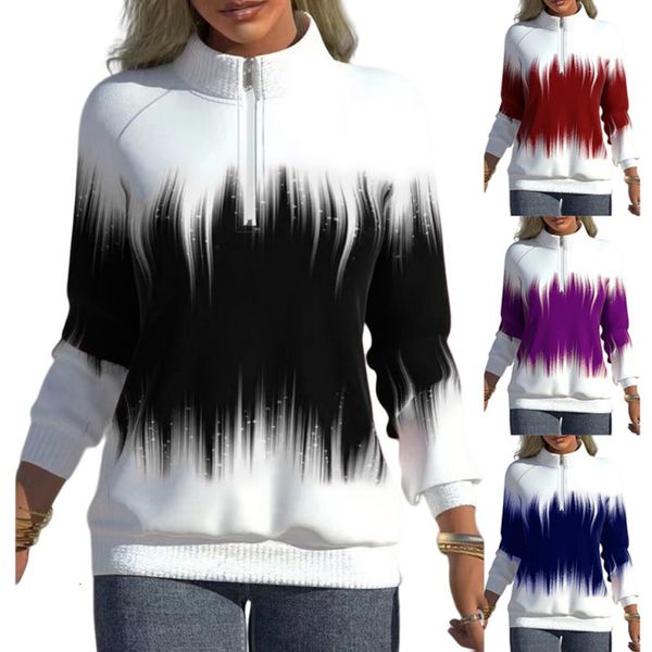 

women's hoodies sweatshirts autumn and winter fashion gradual color print casual zipper long sleeve pullover plus size loose 230306, Black