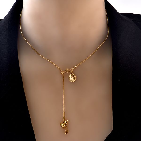 

China Fengfu brand gourd titanium steel necklace female personality design sense Fuzi tassel neck chain jewelry wholesale