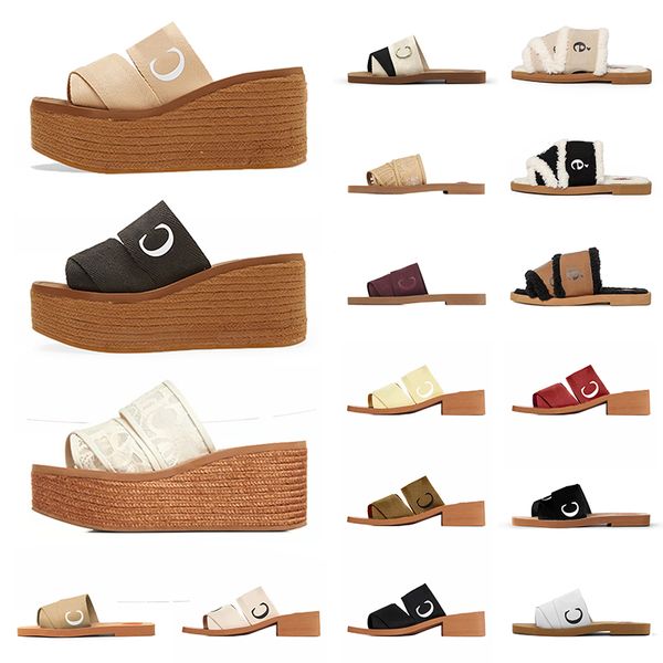 

luxuries designer womens sandals slippers woody mule flat outdoor beach shoes black white slide summer fashion wide flat flip flops sandales