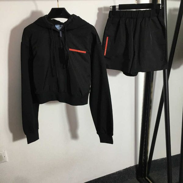 

23ss designer brand women hoodie shorts set long sleeves elastic waist casual shortss suit women sports sets womens clothes, Gray