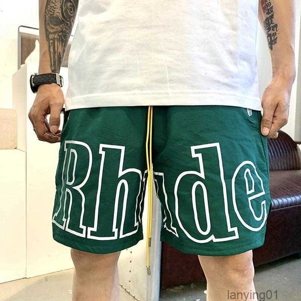 

rh designer men limited rhude shorts summer swim short knee length hip hop high street sports training beach pants mens elastic waist mesh, White;black