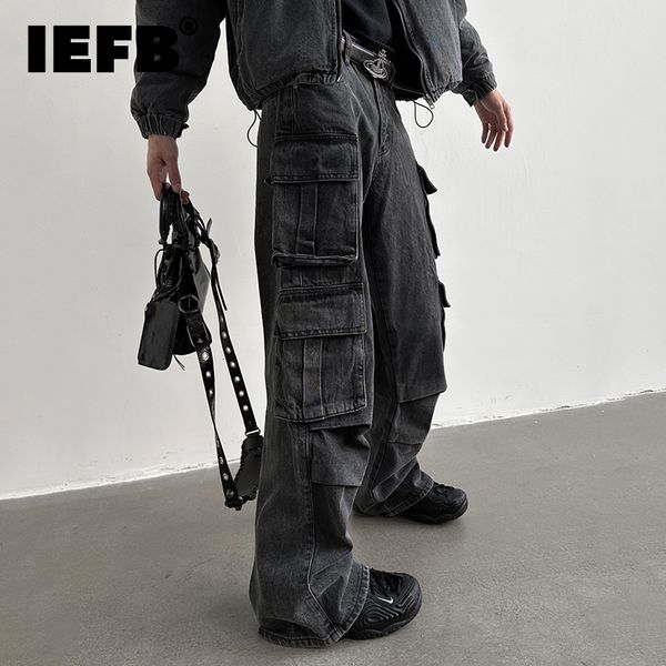 

men's jeans iefb washing mult pocket design 2023 spring cargo pants solid color high street male trousers casual fashion 9a6678 230306, Blue