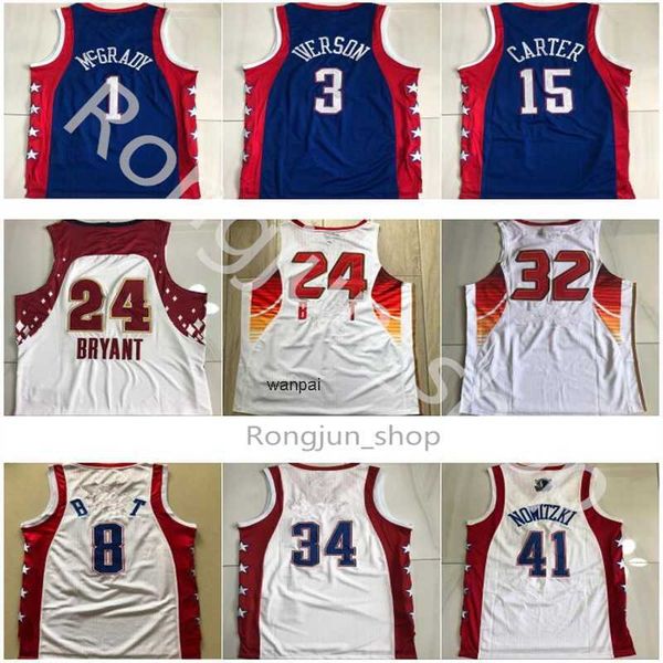 

authentic stitched mitchell ness basketball jerseys 2004 2007 all tracy star 1 mcgrady vince 15 carter retro allen 3 iverson jersey man size, Black;red