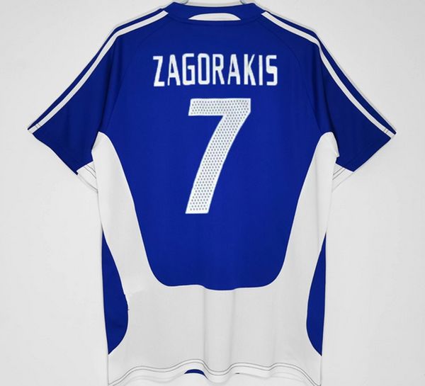 

2004 retro soccer jerseys greeces charisteas tsiartas nikolaidis zagorakis karagounis home blue white away vintage jersey for men classic fo, Black;yellow