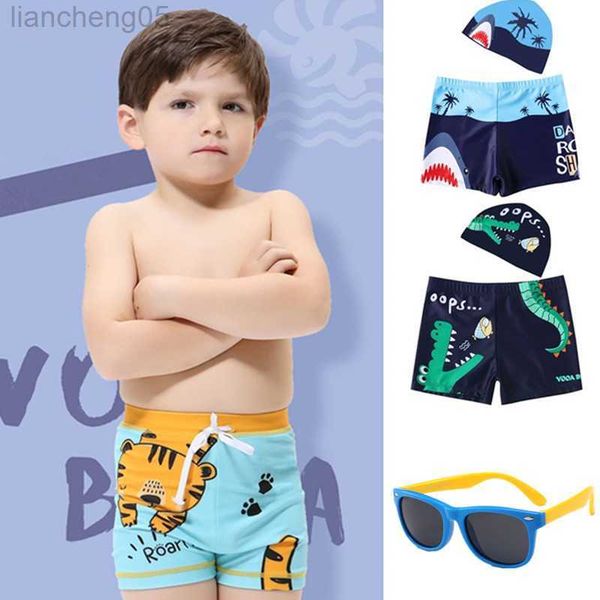 

one-pieces cartoon dinosaur boys swimsuit with cap and fashion polarized sunglasses kids beachwear set children baby toddler swimwear w0310, Black