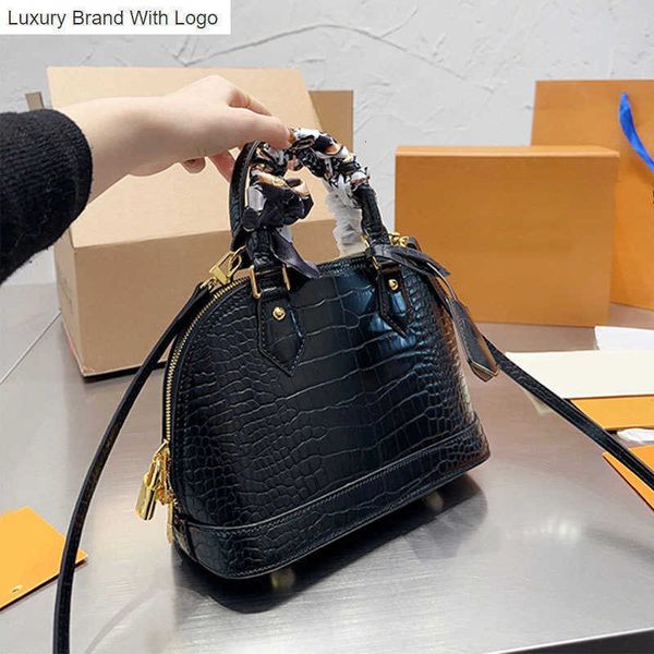 

l bag handbags alma shell crossbody bag retiro handbag purse tote bags genuine leather removable strap crocodile pattern fashion letters gol, Black