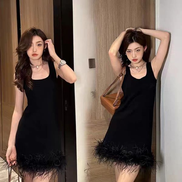 

m1u 2023 spring summer dresses for women ootd new dresses dinner dress knitting skirt fashion spring grade feather logo skirt mother's, White;black