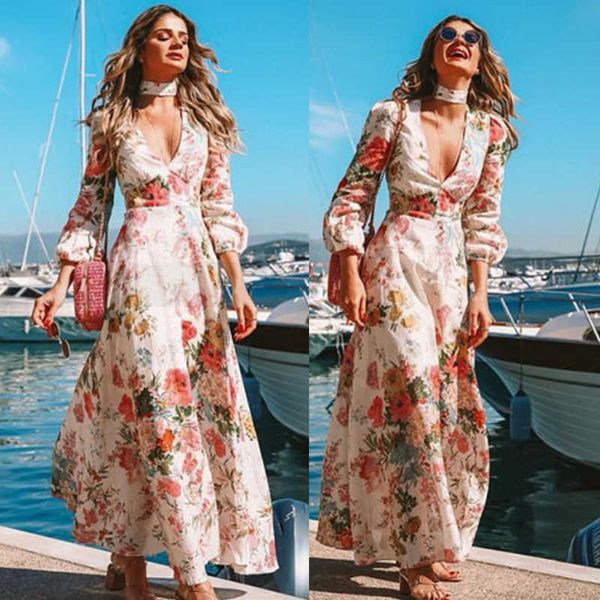 

casual dresses 2023 dress deep v long sleeve printed dress t230303, Black;gray