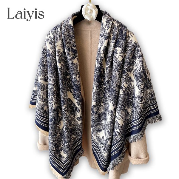 

scarves warm imitation cashmere scarf for women luxury brand winter shawl wraps thick blanket square tassel stoles echarpe pashmina 230306, Blue;gray