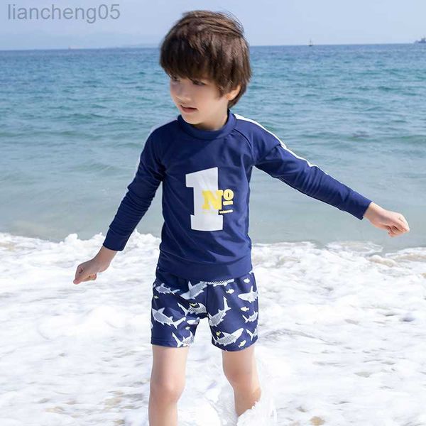 

one-pieces 2021 new 1-11 years boy swimwear long sleeve sunscreen swimsuit swim trunks child bathing suits 2 pieces surfing suit beach wear, Black
