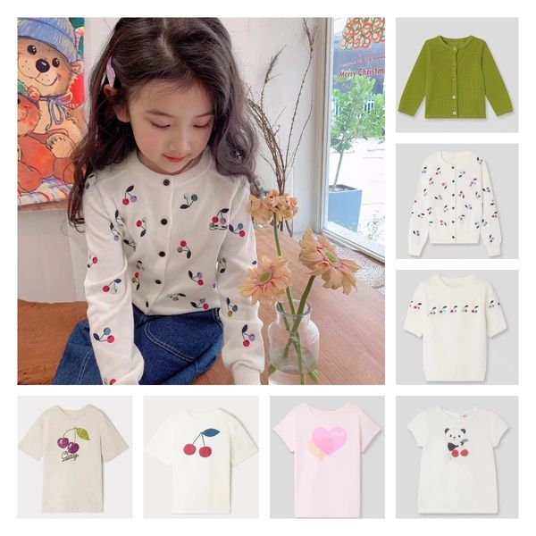 

t shirts 2023ss little cherry girl panda lemon breath print cute cotton short sleeve t shirt 230303, Blue