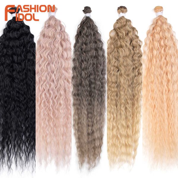 

synthetic wigs fashion idol kinky curly hair synthetic ombre brown bundles 30 inch super long weave loose water wave 230227, Black