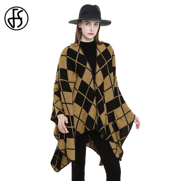 

scarves fs luxury vintage yellow red plaid cashmere poncho for women elegant lady pashmina shawl street windproof winter scarf foulard 23030, Blue;gray