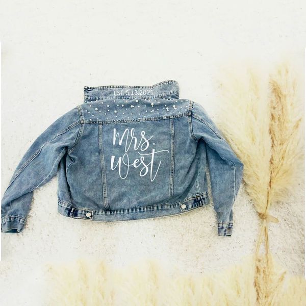 

women's jackets pearl jean custom wedding bride denim future mrs name coats personalized engagement maid of honor gift outerwear 230306, Black;brown