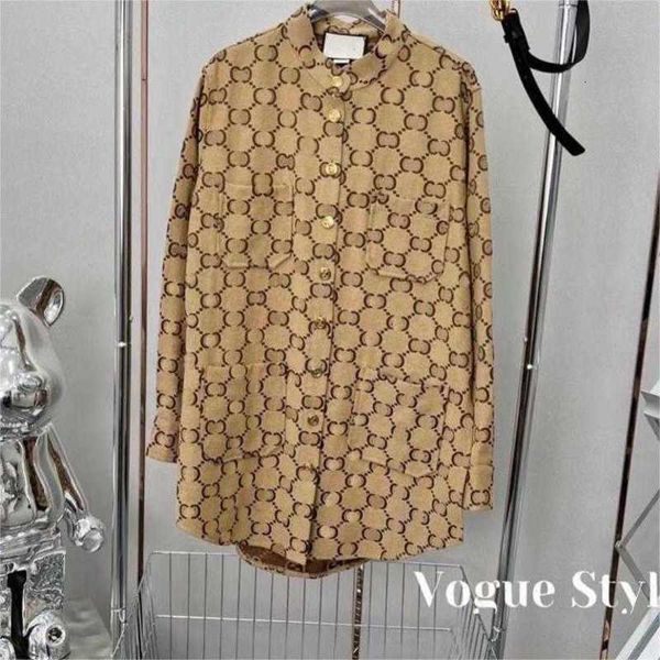 

women's blouses & shirts designer autumn and winter new double g old flower single breasted pocket stand collar long shirt coat with be, White