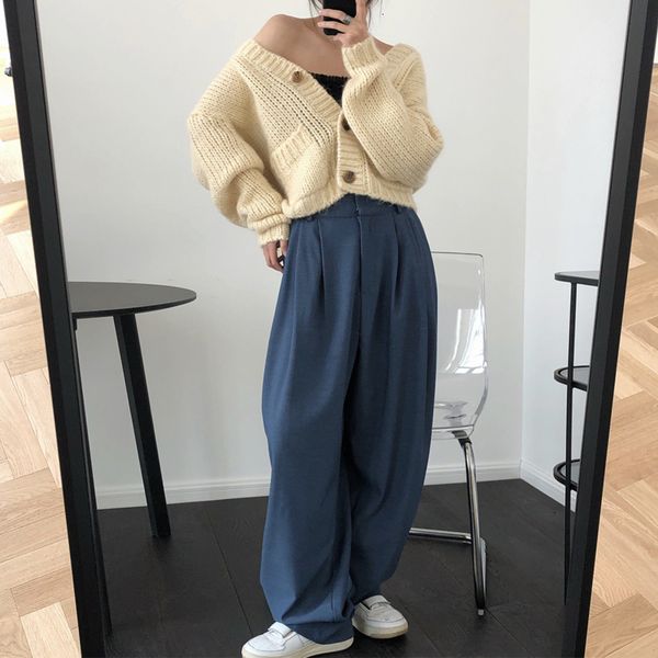 

women's pants capris spring and autumn women's casual solid color high waist loose wide leg pants 230306, Black;white