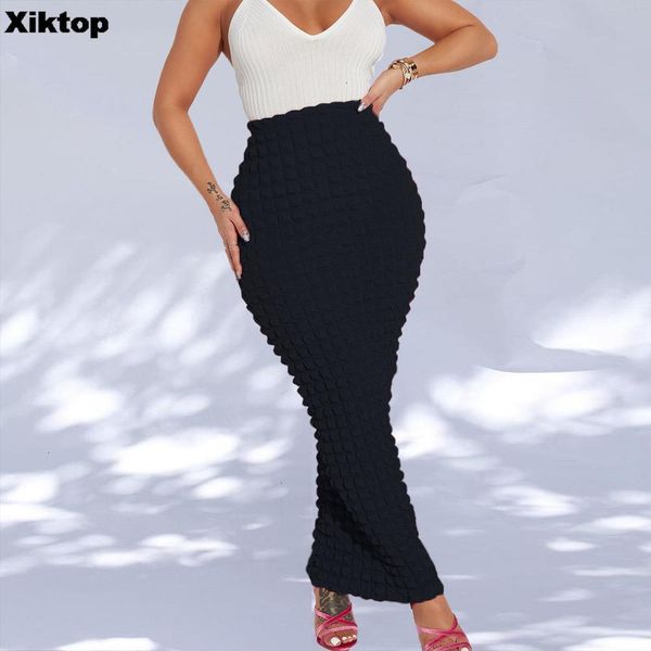 

skirts xikpopcorn slim long women high waist solid pencil 2023 spring summer harajuku elegant fairy grunge clothes 230303, Black