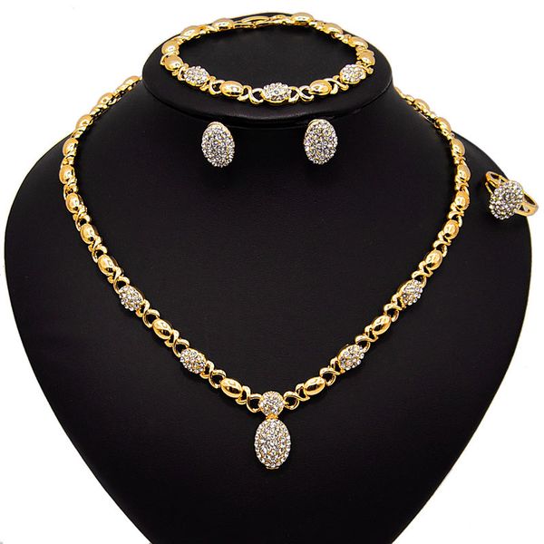 

wedding jewelry sets arrivals crystal x o shaped gold color necklace earrings bracelet ring wholesale 230306, Slivery;golden