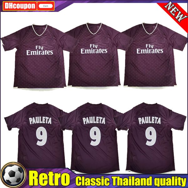 

retro 2006 2007 company level quality soccer jerseys 06 07 classic red paris away vintage fcamisetas de futbol #25 rothen #15 kalou #9 paule, Black;yellow