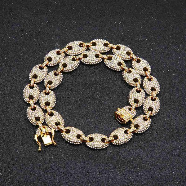 

mens new gold plated iced out diamond hip hop coffee beans cuban link chain necklace personalized jewelry miami rapper chains gifts for guys, Silver