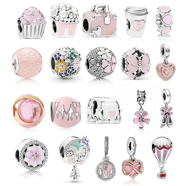 

fit original pandoa silver plated charm bead diy bracelet necklace jewelry pink heart car tassel butterfly shape charms beads for women gift, Black