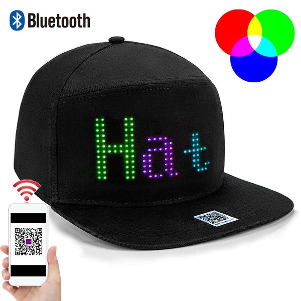 

berets bluetooth led hat rgb full color programmable matrix display board baseball cap fisherman diy soft cotton screen 230306, Blue;gray