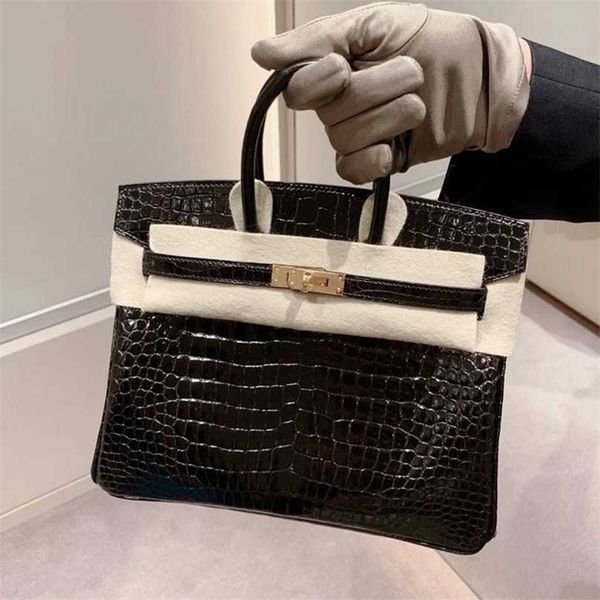

7a birkins bags handmade crocodile pattern bag leather womens 2023 new fashion cowhide big commuter versatile hand
