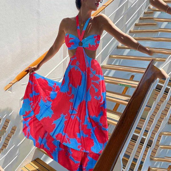 

casual dresses 2023 new suspender two-color dress bohemian dress printed v-neck sleeveless dress t230303, Black;gray
