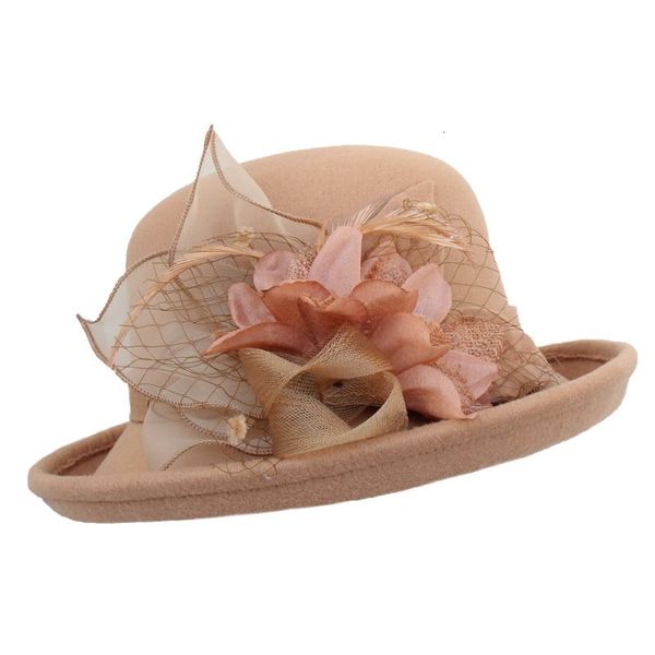 

wide brim hats bucket spring winter women floral wool cap fedoras stylish western warm female bowler 230306, Blue;gray