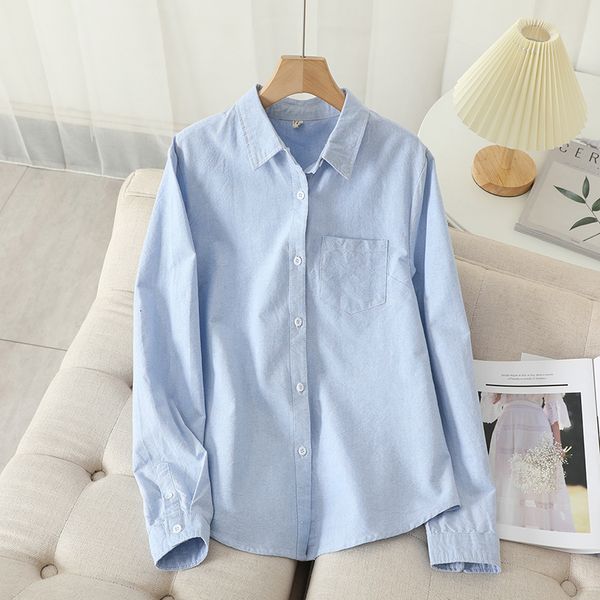 

women's blouses shirts casual cotton oxford shirt autumn good quality woman blouse and lady white blue striped clothes 230306