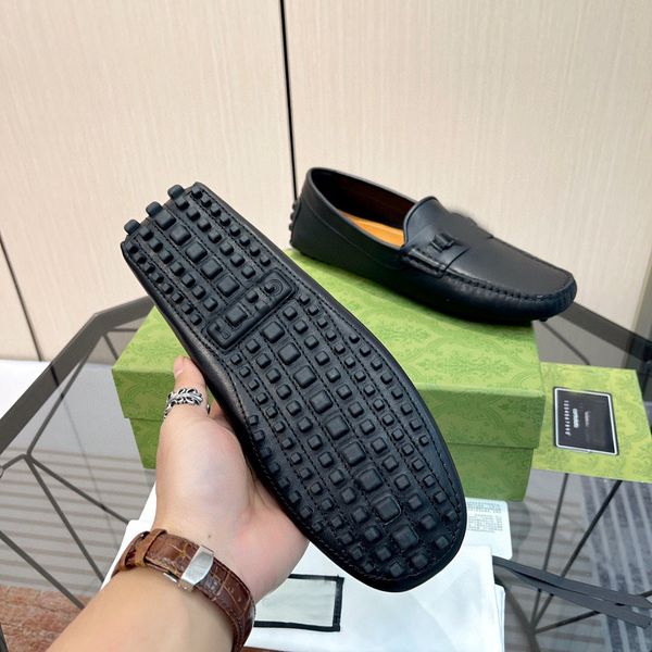 

brand fashion mens loafers dress shoes full grain cow leather gommino driving casual shoe party size 38-45, Black