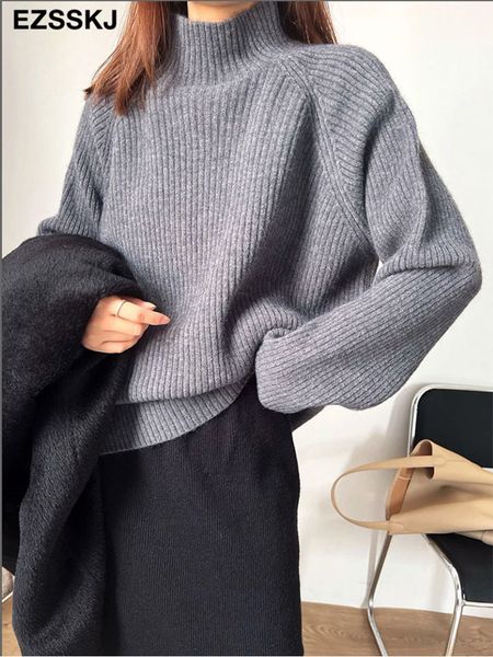 

women's sweaters thick half high-neck solid autumn winter sweater pullover women female knitted sweater long sleeve sweater 230306, White;black