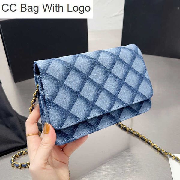 

cc handbags womens denim woc wallet bags with gold metal hardware matelasse chain crossbody shoulder purse card holder multi pochette outdoo, Black