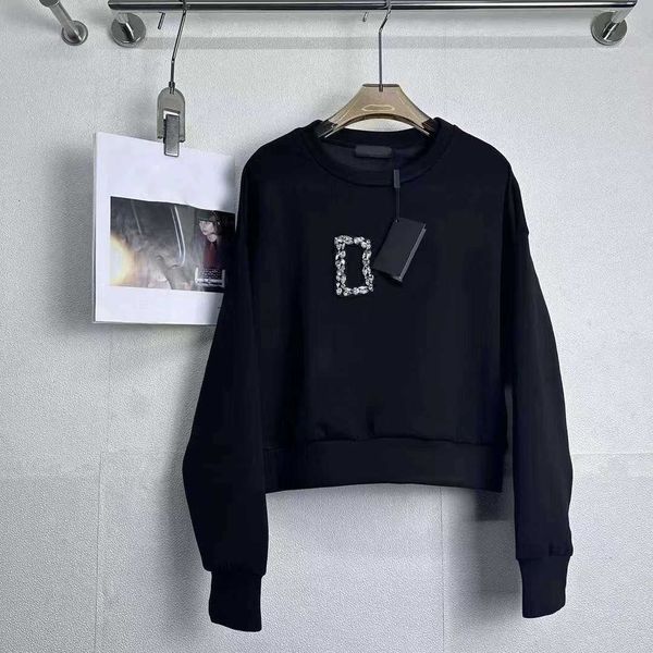 

23ss brand designer women round neck hoodie drill logo self-cultivation fashion womens clothing, Black