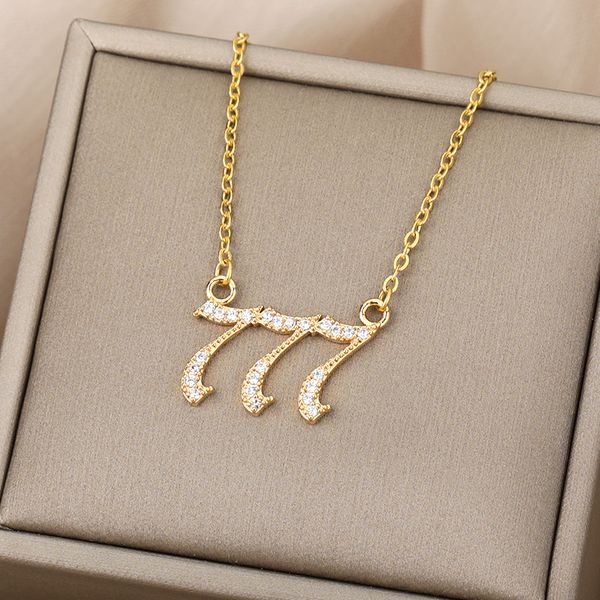 

angel number necklace chain zircon pendant necklaces for women birthday, Silver