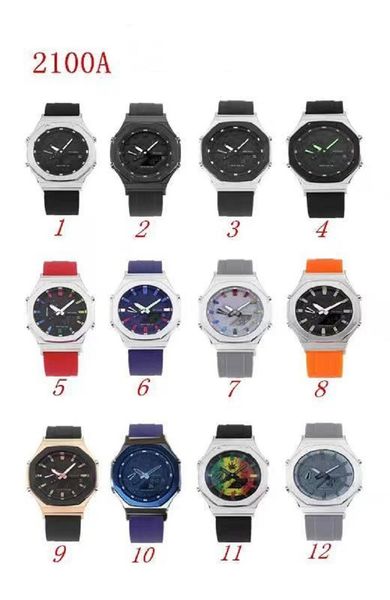 

original shock watch 2100a sports digital quartz watch alloy detachable led ultra thin dial world time full feature ga series, Slivery;brown
