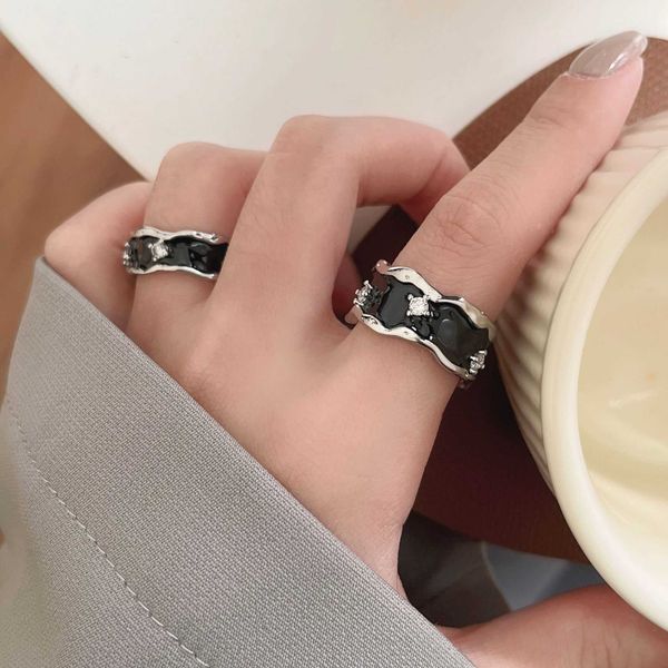 

cluster rings punk hip-hop personality creative crystal resin round opening black gothic rings for women men charms finger jewelry party gif, Golden;silver