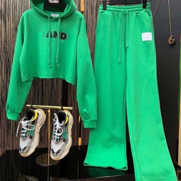 

23ss designer women brand sports suit pure cotton hoodie trousers set terry sweater with three-dimensional glue letters wide leg pants suits, Gray