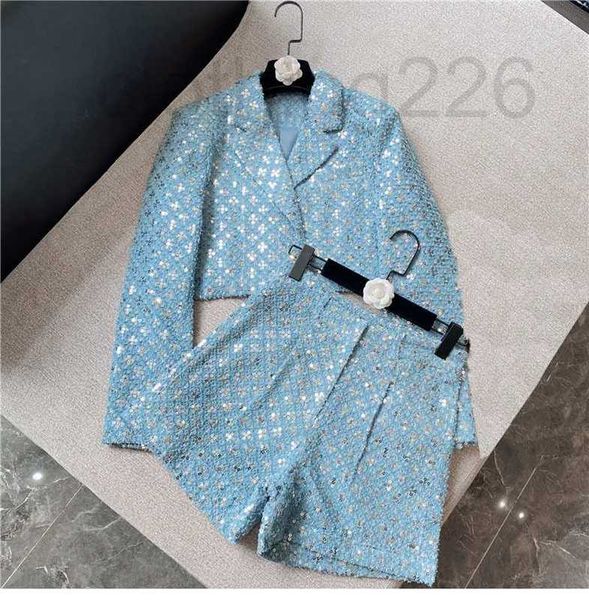

designer runway suit women's sequined glitter blazer jacket shorts set 4hdg, White