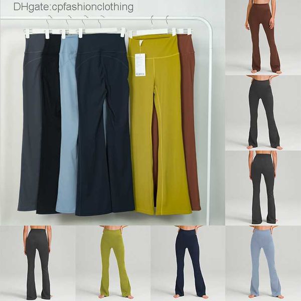 

yoga lululemens grooves pants womens elegant and beautiful flared pants high-waisted tight-fitting belly show figure sports yogas nine-point, Black;white