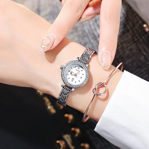 

wristwatches fashion round quartz luxury mini dial casual wrist watches stainless strap fashionable clock for waterproof wristwatch women, Slivery;brown