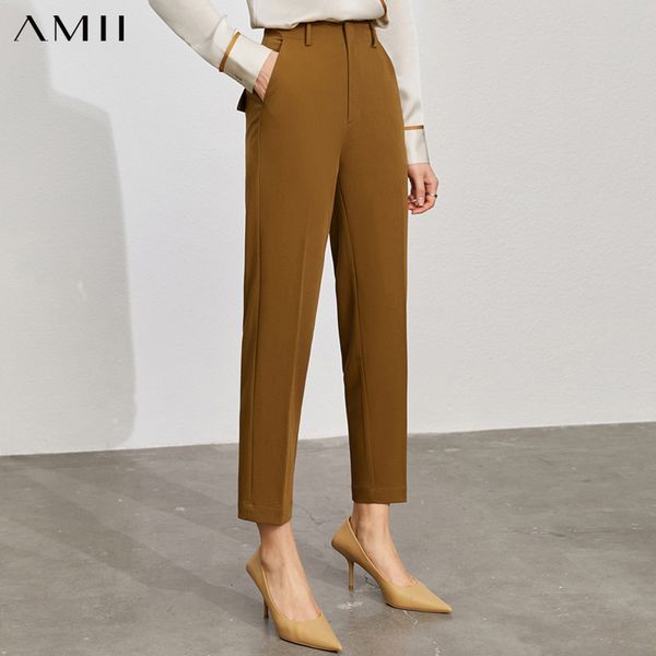 

women's pants capris amii minimalism pants for women summer high waist suit pants office lady slim solid womens straight pants female b, Black;white