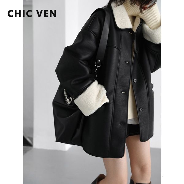 

women's jackets chic ven faux leather coat solid british retro pu motorcycle jacket loose woman female overcoat autumn winter 2023 230, Black;brown