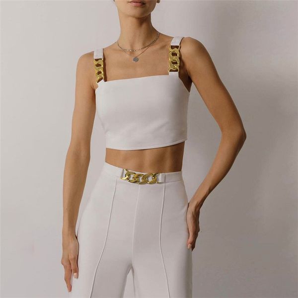 

women s two piece pants fashion spring and summer ladies suspenders slim fit small vest high waist bag hip straight casual suit women 230303, White