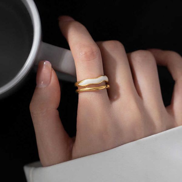 

cluster rings new trend double layers resin white opening adjustable gold finger rings for women men korean stylish fashion jewelry party gi, Golden;silver