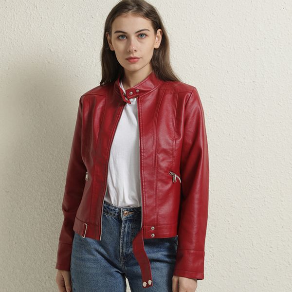 

women's jackets spring autumn pu faux leather jacket women black purple zipper slim short moto biker coat female outwear bujip 230306, Black;brown