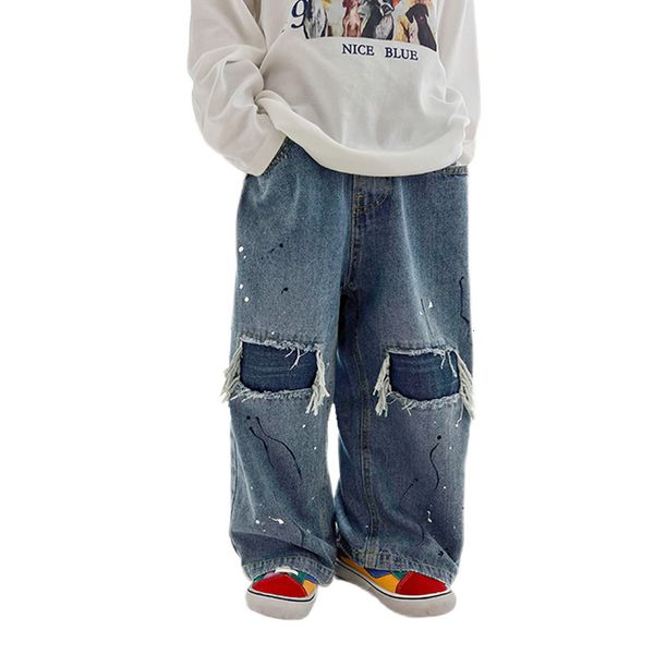 

jeans teenages jeans boys denim pants for kids youngs spring summer distresses streetwear hole hip hop pants straight trousers for 14y 23030, Blue