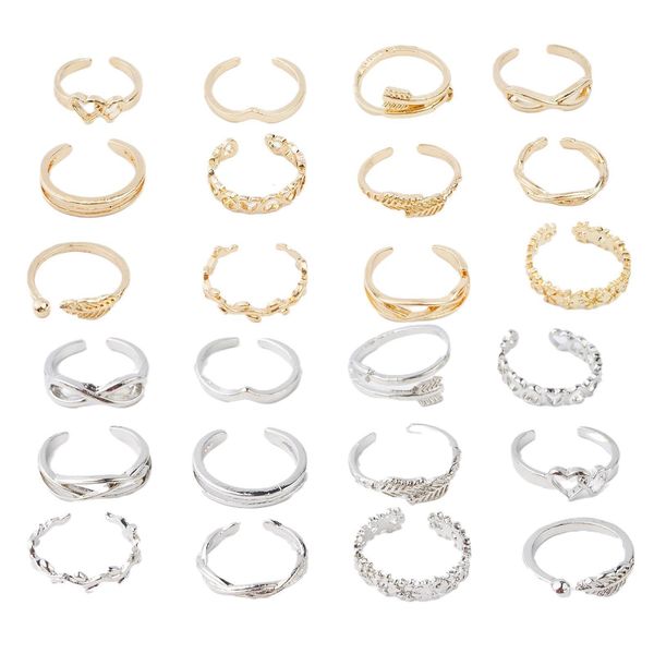 

cluster rings 12pcs toe ring ladies adjustable summer fashion foot beach open barefoot finger cute heart feather jewelry 230303, Golden;silver