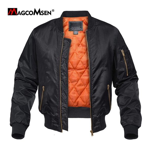 

men's jackets magcomsen men's padded varsity jacket multi-color pilot coat army bomber jacket thicken warm casual windbreaker base, Black;brown